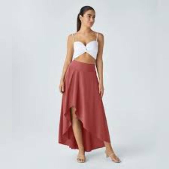 25-NWT HALARA BREEZEFUL HIGH WAISTED HIGH LOW RUFFLE 2 IN 1 SKIRT/BIKER SHORTS - Picture 5 of 6